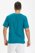 Kısa Kol Şile Bezi Zımbalı Erkek Yazlık Tshirt Petrol 3053 - 2