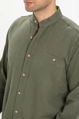 Uzun Kol Şile Bezi Hakim Yaka Tek Cepli Erkek Yazlık Gömlek Haki 3049 thumbnail 3