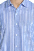 Kısa Kol Şile Bezi Tek Cepli Erkek Yazlık Gömlek Mavi Beyaz Çizgili 3019 thumbnail 3