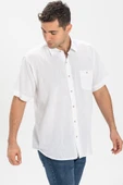 Kısa Kol Şile Bezi Tek Cepli Erkek Yazlık Gömlek Beyaz 3001 thumbnail 4