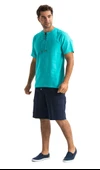 Kısa Kol Şile Bezi Zımbalı Erkek Yazlık Tshirt Turkuaz 3054 - 6