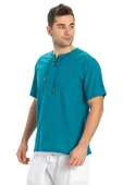 Kısa Kol Şile Bezi Zımbalı Erkek Yazlık Tshirt Petrol 3053 - 6