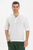 Şile Bezi Kapüşonlu Erkek Yazlık Sweatshirt Beyaz Byz S Beyaz - 1