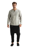 Uzun Kol Şile Bezi Zımbalı Erkek Yazlık Tshirt Taş 3031 - 6