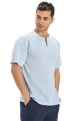 Kısa Kol Şile Bezi Bisiklet Yaka Erkek Yazlık Tshirt Buz Mavi 3027 - 5