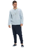 Uzun Kol Şile Bezi Zımbalı Erkek Yazlık Tshirt Buz Mavi 3027 - 6