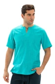 Kısa Kol Şile Bezi Bisiklet Yaka Erkek Yazlık Tshirt Turkuaz 3054 - 6
