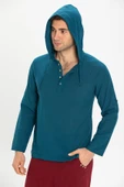 Şile Bezi Kapüşonlu Erkek Yazlık Sweatshirt Petrol Ptrl S Petrol - 4