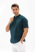 Kısa Kol Şantuklu Pamuk Bodrum Erkek Yazlık Tshirt Koyu Petrol 3069 thumbnail 3