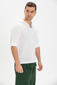 Şile Bezi Kapüşonlu Erkek Yazlık Sweatshirt Beyaz Byz S Beyaz - 4