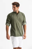 Uzun Kol Şantuklu Pamuk Bodrum Erkek Yazlık Tshirt Haki 9008 S Haki - 3