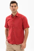 Kısa Kol Şile Bezi Tek Cepli Erkek Yazlık Gömlek Kırmızı 3051 - 1