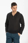 Şile Bezi Kapüşonlu Erkek Yazlık Sweatshirt Siyah Syh S Siyah - 3