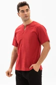 Kısa Kol Şile Bezi Bisiklet Yaka Erkek Yazlık Tshirt Kırmızı 3051 - 1