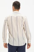 Uzun Kol Şile Bezi Tek Cepli Erkek Yazlık Gömlek Ekru Gri Çizgili 3028 thumbnail 2
