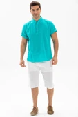 Kısa Kol Şantuklu Pamuk Bodrum Erkek Yazlık Tshirt Turkuaz 3054 - 4