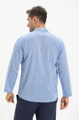 Uzun Kol Şile Bezi Tek Cepli Hakim Yaka Erkek Yazlık Tshirt Mavi 3032 - 2
