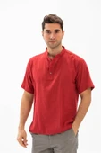 Kısa Kol Şantuklu Pamuk Bodrum Erkek Yazlık Tshirt Kırmızı 3051 S Kırmızı - 1