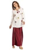 Nakışlı Şile Bezi Bilmece Yazlık Pantolon Bordo Brd S Bordo - 7