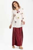 Nakışlı Şile Bezi Bilmece Yazlık Pantolon Bordo Brd S Bordo - 1
