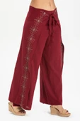 Nakışlı Şile Bezi Bilmece Yazlık Pantolon Bordo Brd S Bordo - 5
