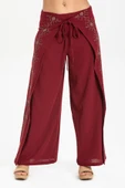 Nakışlı Şile Bezi Bilmece Yazlık Pantolon Bordo Brd S Bordo - 3