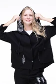 Uzun Kol Kapüşonlu Gamze Pazen Sonbahar ve Kışlık Ceket Siyah Syh 2XL-3XL Siyah - 5