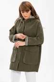 Uzun Kol Kapüşonlu Safari Pazen Sonbahar ve Kışlık Ceket Haki Hk L/XL Haki - 3