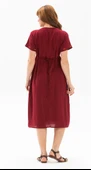 Kısa Kol Şile Bezi Melek Midi Boy Yazlık Otantik Elbise Bordo Brd thumbnail 3