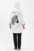 Uzun Kol Kapüşonlu Safari Baskılı Pazen Sonbahar ve Kışlık Ceket Beyaz Byz L/XL Beyaz - 2