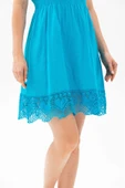 Askılı Şile Bezi Örgülü Mini Yazlık Elbise Turkuaz Trkz thumbnail 3