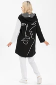Uzun Kol Kapüşonlu Hayal Baskılı Pazen Sonbahar ve Kışlık Ceket Beyaz Byz L/XL Beyaz - 2