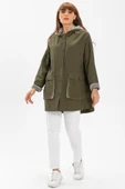 Uzun Kol Kapüşonlu Safari Pazen Sonbahar ve Kışlık Ceket Haki Hk L/XL Haki - 1