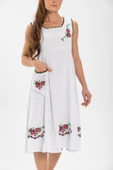 Kolsuz Şile Bezi Burçak Midi Boy Yazlık Elbise Beyaz Byz thumbnail 3