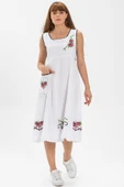 Kolsuz Şile Bezi Burçak Midi Boy Yazlık Elbise Beyaz Byz thumbnail 1