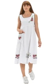 Kolsuz Şile Bezi Burçak Midi Boy Yazlık Elbise Beyaz Byz thumbnail 6