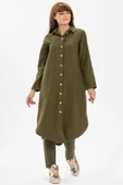 Uzun Kol Merve Pazen Sonbahar ve Kışlık Tunik Haki Hk 2XL Haki thumbnail 1