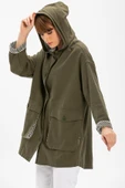 Uzun Kol Kapüşonlu Safari Pazen Sonbahar ve Kışlık Ceket Haki Hk L/XL Haki - 4