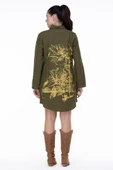 Uzun Kol Nuray Baskılı Pazen Sonbahar ve Kışlık Tunik Haki Hk 2XL-3XL Haki thumbnail 2