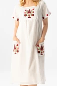 Kısa Kol Şile Bezi Melek Midi Boy Yazlık Otantik Elbise Beyaz Byz thumbnail 3