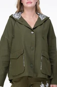Uzun Kol Kapüşonlu Gamze Pazen Sonbahar ve Kışlık Ceket Haki Hk 2XL-3XL Haki - 3