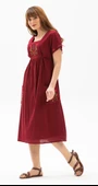 Kısa Kol Şile Bezi Melek Midi Boy Yazlık Otantik Elbise Bordo Brd thumbnail 4