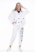 Uzun Kol Kapüşonlu Gamze Pazen Sonbahar ve Kışlık Ceket Beyaz Byz 2XL-3XL Beyaz - 1