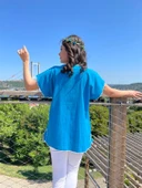 Kısa Kol Şile Bezi Naz Yazlık Bluz Turkuaz Trkz M Turkuaz - 3