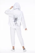 Uzun Kol Kapüşonlu Gamze Pazen Sonbahar ve Kışlık Ceket Beyaz Byz 2XL-3XL Beyaz - 2