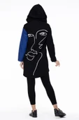 Uzun Kol Kapüşonlu Hayal Baskılı Pazen Sonbahar ve Kışlık Ceket Saks Sks L/XL Saks - 2