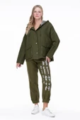 Uzun Kol Kapüşonlu Gamze Pazen Sonbahar ve Kışlık Ceket Haki Hk 2XL-3XL Haki - 4