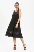 Kolsuz Şile Bezi Burçak Midi Boy Yazlık Elbise Siyah Syh thumbnail 4