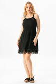 Askılı Şile Bezi Örgülü Mini Yazlık Elbise Siyah Syh thumbnail 1