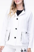 Uzun Kol Kapüşonlu Gamze Pazen Sonbahar ve Kışlık Ceket Beyaz Byz 2XL-3XL Beyaz - 3